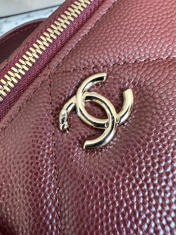 CHANEL 25S VANITY BAG 17 IN DARK RED CAVIAR LEATHER WITH GOLD HARDWARE