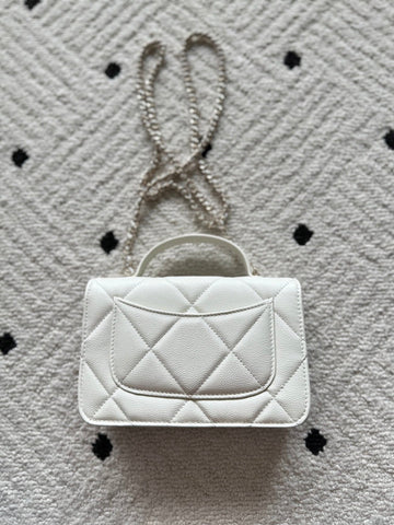 CHANEL 25S MINI FLAP BAG 19 IN WHITE CAVIAR LEATHER