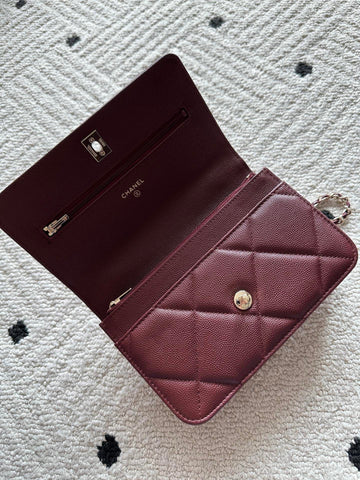 CHANEL 25S MINI FLAP BAG 19 IN DARK RED CAVIAR LEATHER