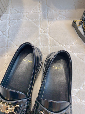 CELINE 25S ARC DE TRIOMPHE LOAFERS IN BLACK SHINY CALFSKIN GOLD HARDWARE