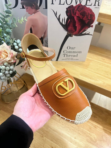 VALENTINO 26S ESPADRILLE SHOES IN BROWN CALFSKIN