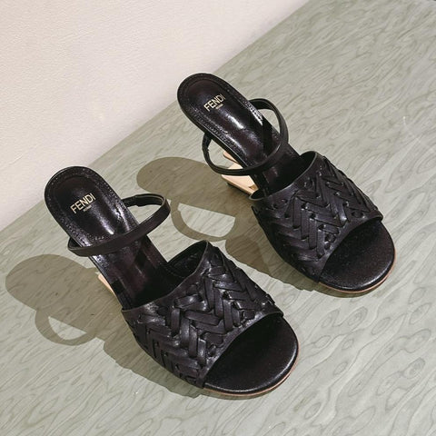 FENDI FIRST HIGH-HEELED SANDALS 85 MM IN BLACK LAMBSKIN GOLD HARDWARE