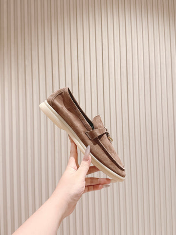 SUMMER WALK LOAFERS BROWN SUEDE WITH GOLD PADLOCK CHARM