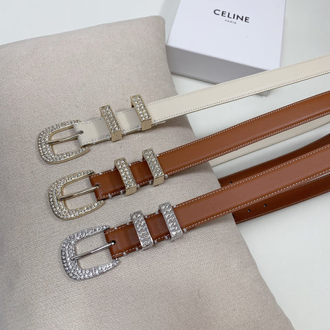 CL 25 MM MARCO BELT WITH STRASS IN WHTE CALFSKIN GOLD HARDWARE