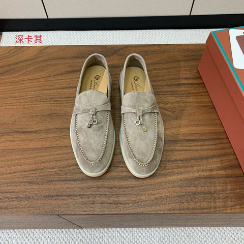 LP LOAFERS 25S IN STONE GRAY CASHMERE WITH SILVER HARDWARE
