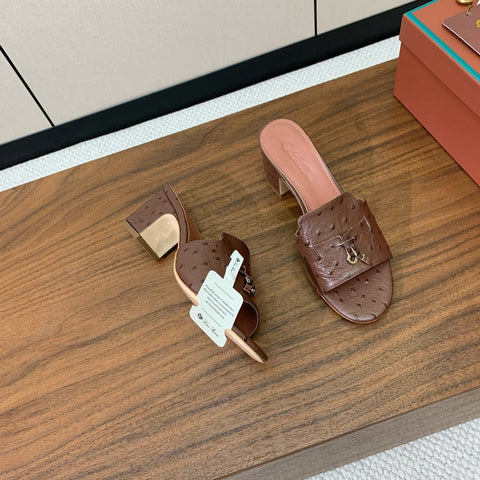 HIGH HEEL IN BROWN LAMBSKIN OSTRICH SKIN