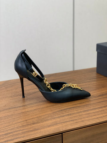 BALMAIN 26S CHAIN HIGH HEELS 95 MM IN BLACK CALFSKIN