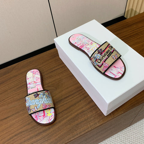 DIOR 25S DWAY SLIDE IN MULTICOLOR CALFSKIN AND FABRIC STYLE 1