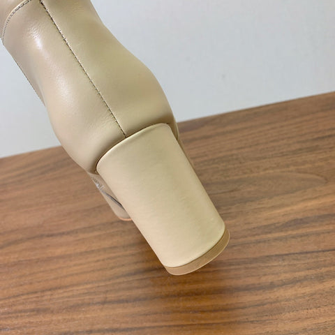 DIOR 25S KNEE-HIGH BOOTS 80 MM IN BEIGE CALFSKIN WITH GOLD HARDWARE