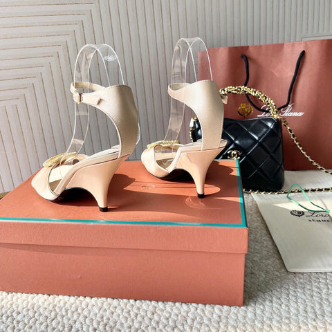 HIGH HEELS SANDALS 80 MM IN LIGHT BEIGE SATIN MIX SUEDE