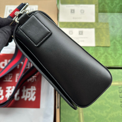 OPHIDIA MEDIUM MESSENGER FLAP BAG 27 IN DARK GREY AND BLACK CALFSKIN