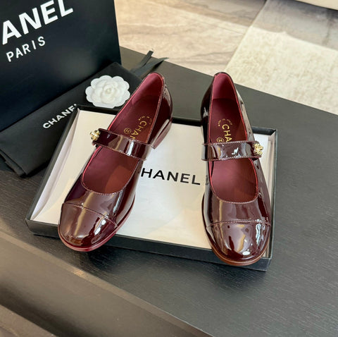 mary jane flat Red Wine patent calfskin