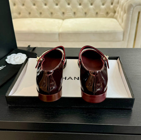 mary jane flat Red Wine patent calfskin