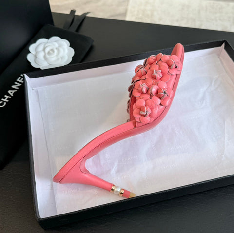 CC Little Camellia World Thin High Heels Rose Pink Lambskin