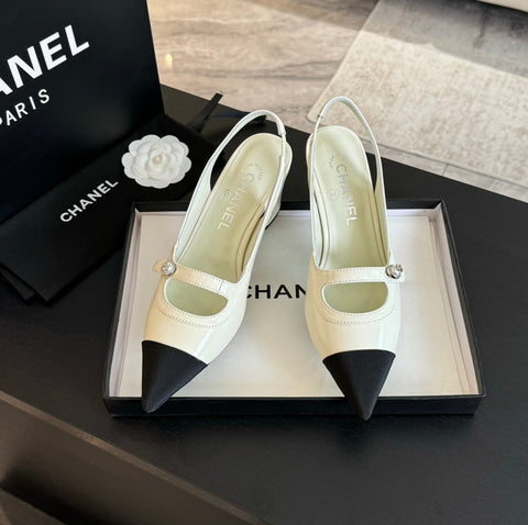 Double C WOMEN'S Slingback SPIRIT TOE White Lambskin
