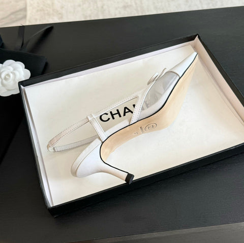 MESH LOGO SLINGBACKS IN WHITE LAMBSKIN
