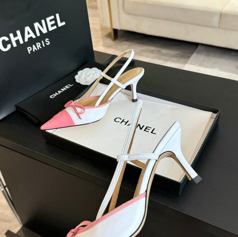 SLINGBACK WITH BOW IN LIGHT PINK MIX WHITE LAMBSKIN