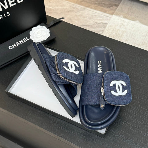 SLIDE IN NAVY BLUE DENIM FABRIC 45 MM