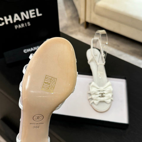 HIGH HEEL SANDAL WITH BOW IN WHITE LAMBSKIN