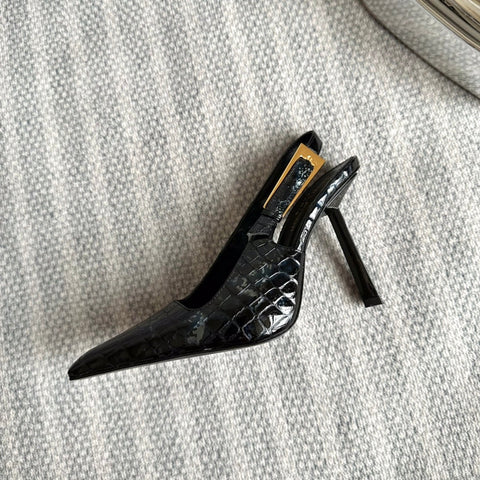 LEE SLINGBACK PUMPS 105 IN BLACK CROCODILE-EMBOSSED LEATHER