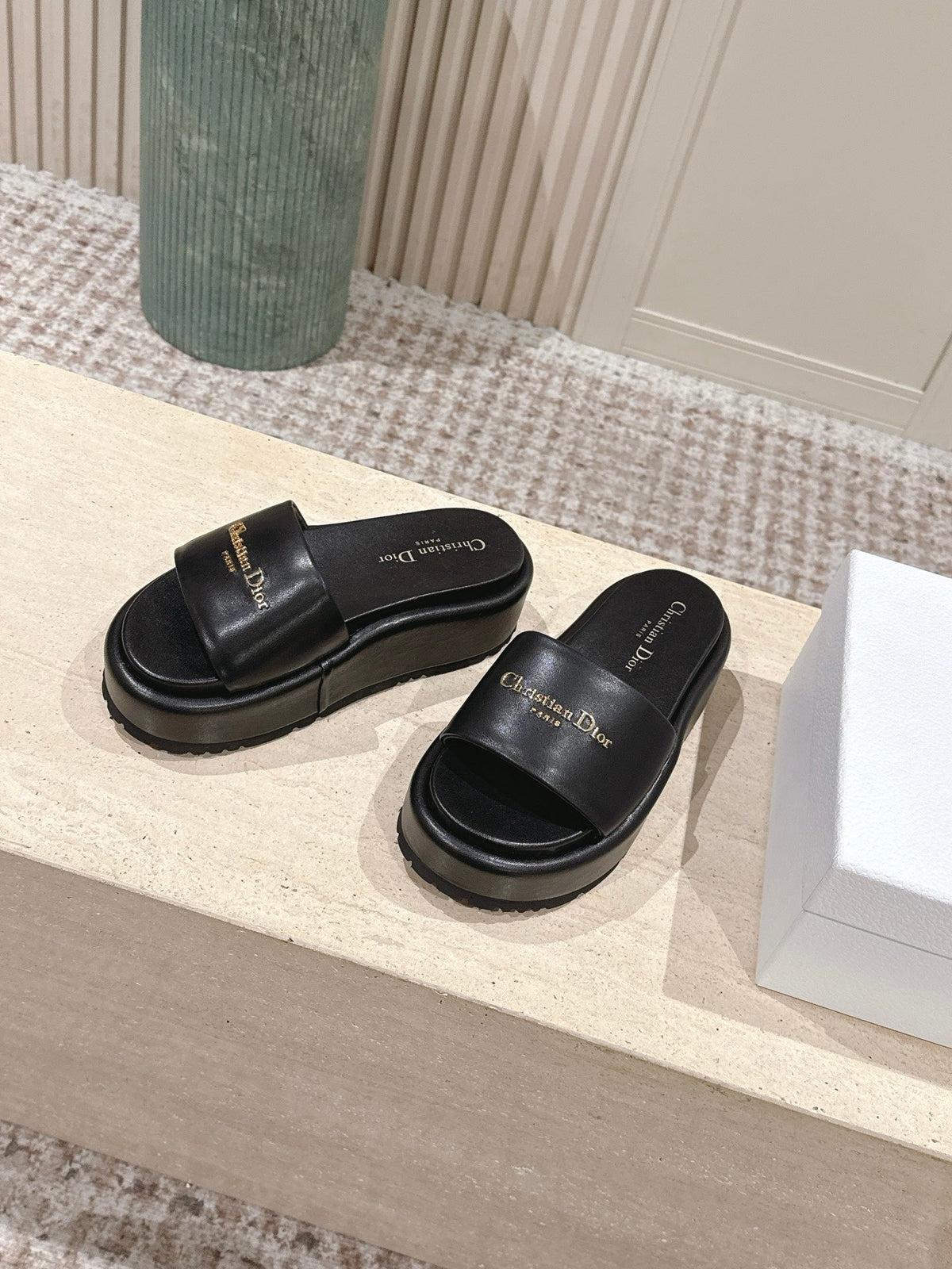 DIOR 26S PLATFORM SLIDE SANDALS 60 MM IN BLACK CALFSKIN