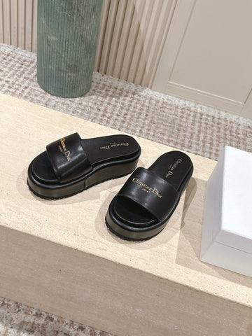DIOR 26S PLATFORM SLIDE SANDALS 60 MM IN BLACK CALFSKIN
