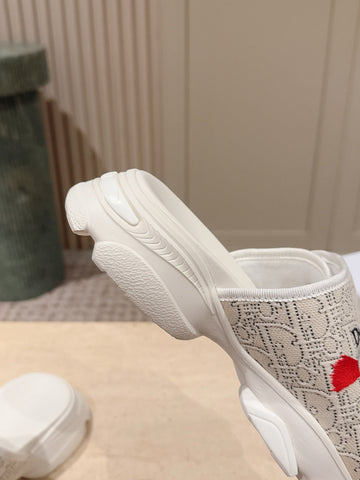 DIOR 26S DOUBLE STRAP SLIDE SANDALS IN WHITE LACE MONOGRAM CANVAS