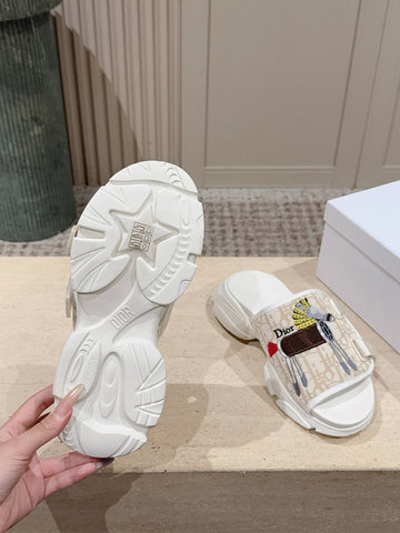 DIOR 26S DOUBLE STRAP SLIDE SANDALS IN BEIGE MONOGRAM CANVAS