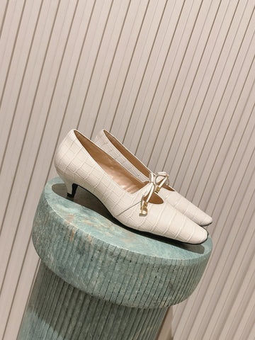 DIOR 26S MARY JANE KITTEN HEEL 40MM IN BEIGE CROCODILE EMBOSSED CALFSKIN