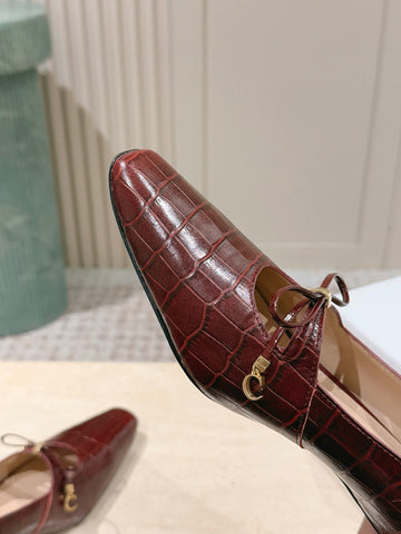 DIOR 26S MARY JANE KITTEN HEEL 40MM IN DARK RED CROCODILE EMBOSSED CALFSKIN