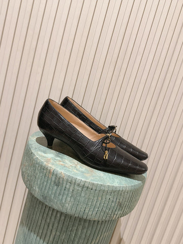 DIOR 26S MARY JANE KITTEN HEEL 40MM IN BLACK CROCODILE EMBOSSED CALFSKIN