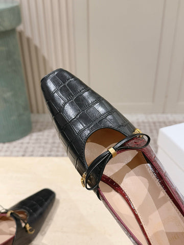 DIOR 26S MARY JANE 40MM IN BLACK AND RED CROCODILE EMBOSSED CALFSKIN KITTEN HEELS