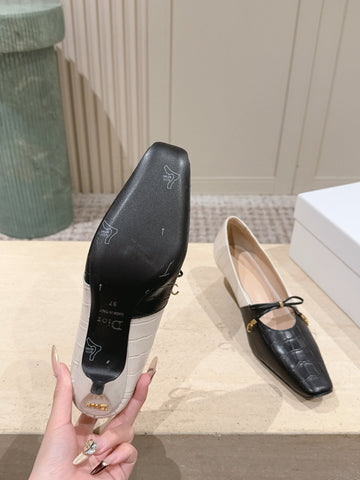DIOR 26S MARY JANE 40MM IN BLACK AND WHITE CROCODILE EMBOSSED CALFSKIN KITTEN HEELS