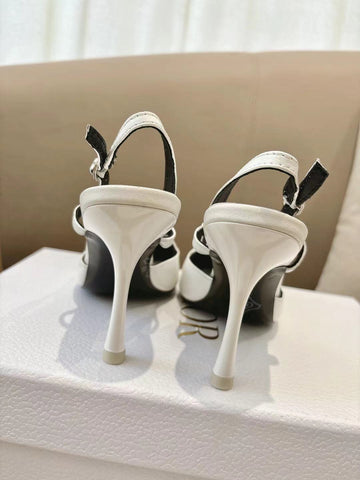 DIOR 26S SLINGBACK KITTEN HEEL PUMPS 85MM IN WHITE CALFSKIN STUDDED BOW STRAP