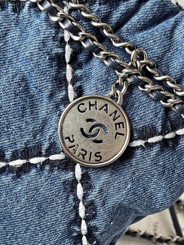 CC MINI 20 CROSSBODY BAG IN BLUE DENIM WITH CHAIN