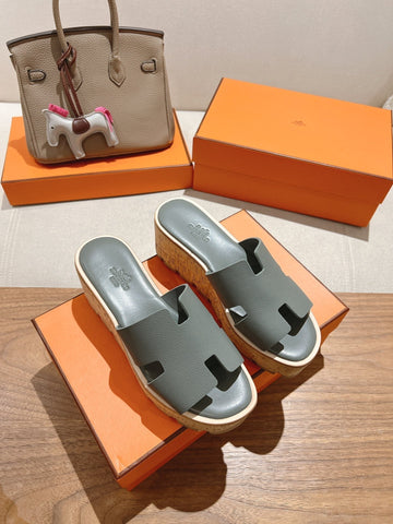 HM 25S HIGH WEDGE SANDALS IN GREY LAMBSKIN STYLE 7