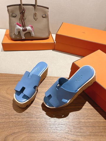 HM 25S HIGH WEDGE SANDALS IN BLUE LAMBSKIN STYLE 3