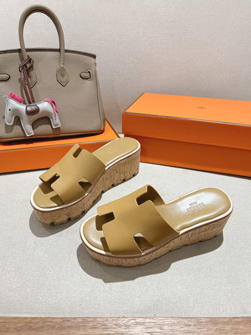 HM 25S HIGH WEDGE SANDALS IN LIGHT BROWN LAMBSKIN STYLE 2