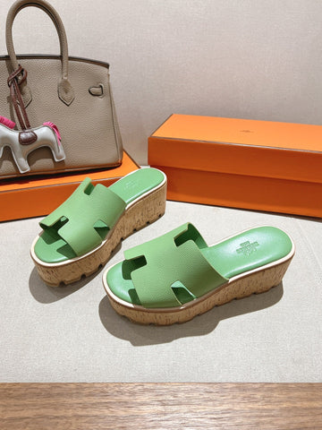 HM 25S HIGH WEDGE SANDALS IN LIGHT GREEN LAMBSKIN STYLE 1