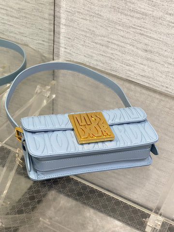 FLAP BAG 18 IN BABY BLUE QUILTED ALLOVER CALFSKIN