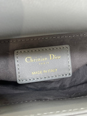 DIOR 25S MINI LADY DIOR BAG 17 IN DARK GRAY CALFSKIN CHARM CRYSTAL EMBELLISHMENTS