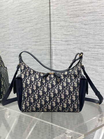 DIOR 25S MEDIUM D-DREAM BAG 24 IN BLUE DIOR OBLIQUE JACQUARD AND SMOOTH CALFSKIN