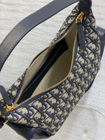 DIOR 25S MEDIUM D-DREAM BAG 24 IN BLUE DIOR OBLIQUE JACQUARD AND SMOOTH CALFSKIN