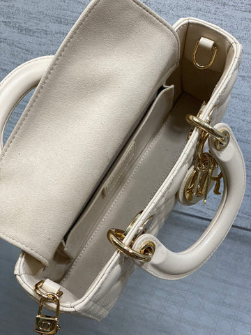 DIOR 25S SMALL LADY D-JOY 22 IN BEIGE LAMBSKIN GOLD HARDWRE