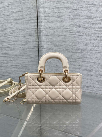 DIOR 25S MICRO LADY D-JOY 16 IN BEIGE LAMBSKIN GOLD HARDWARE