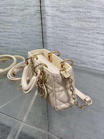 DIOR 25S MICRO LADY D-JOY 16 IN BEIGE LAMBSKIN GOLD HARDWRE