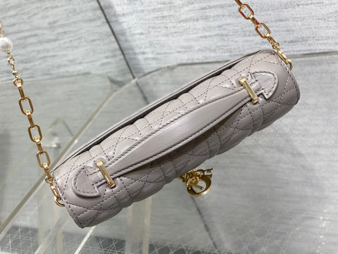 DIOR 25S DIOR TALK PHONE POUCH 21 IN DIRTY LILAC CANNAGE LAMBSKIN GOLD HARDWARE