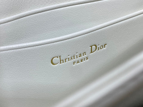DIOR 25S DIOR TALK PHONE POUCH 21 IN WHITE CANNAGE LAMBSKIN SILVER HARDWARE