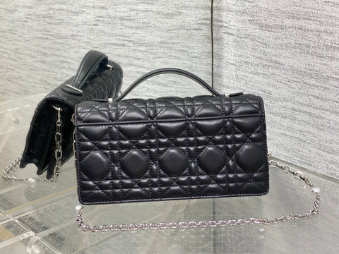 DIOR 25S DIOR TALK PHONE POUCH 21 IN BLACK CANNAGE LAMBSKIN SILVER HARDWRE
