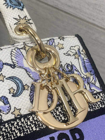 DIOR 25S SMALL LADY D-LITE BAG 24 IN PURPLE DIOR NIGHT OF DREAMS EMBROIDERY